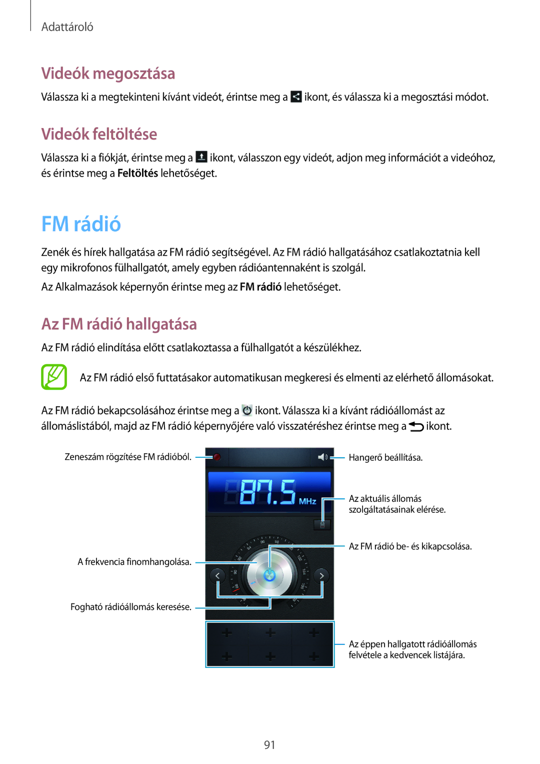 Samsung GT-N7100TADMTL, GT-N7100RWDXEO, GT-N7100RWDDBT, GT-N7100TADDBT manual Videók feltöltése, Az FM rádió hallgatása 