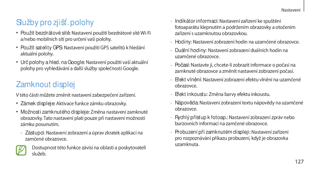 Samsung GT-N7100RWDVVT, GT-N7100RWDXEO, GT-N7100TADATO, GT-N7100RWDATO manual Služby pro zjišť. polohy, Zamknout displej, 127 
