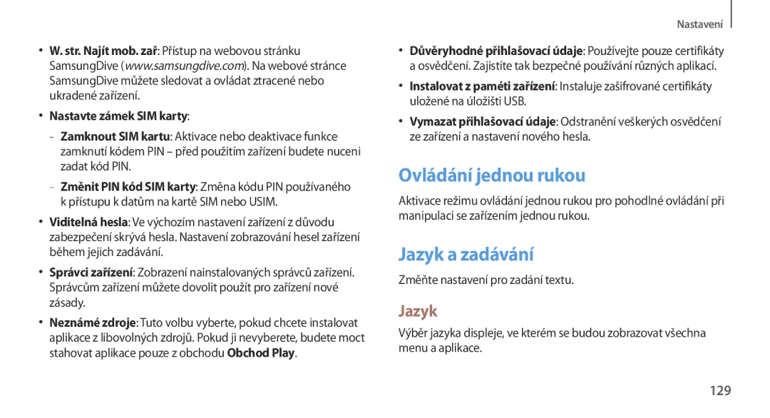 Samsung GT-N7100TADO2C, GT-N7100RWDXEO Jazyk a zadávání, 129, Nastavte zámek SIM karty, Změňte nastavení pro zadání textu 