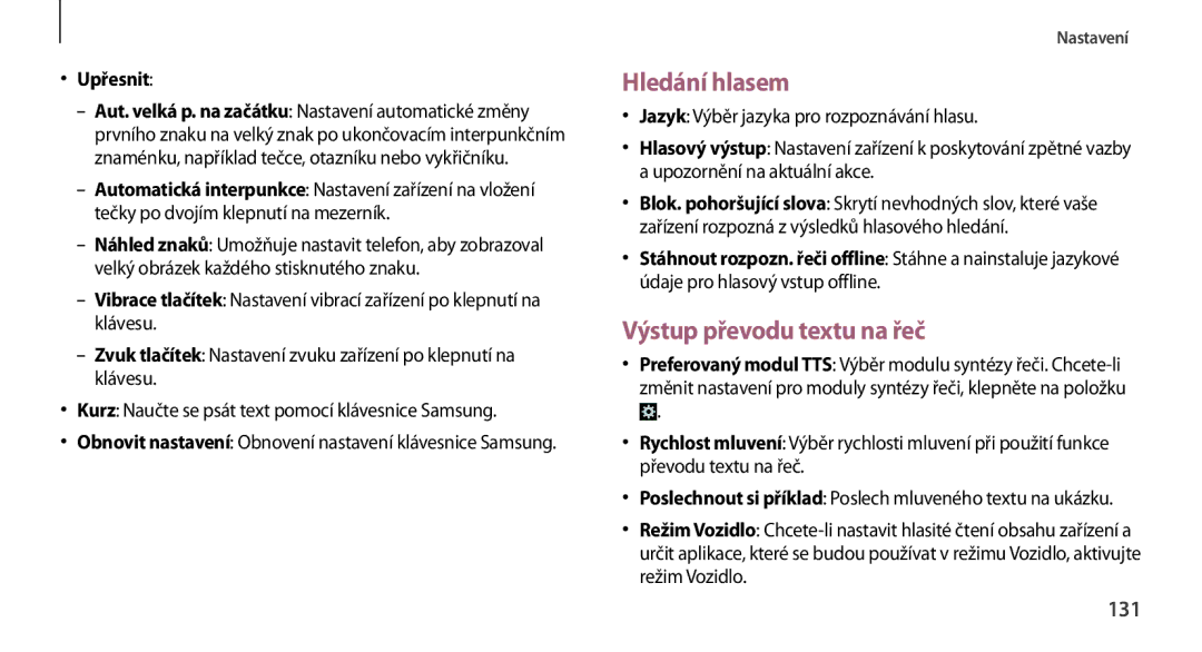 Samsung GT-N7100TADDRE, GT-N7100RWDXEO, GT-N7100TADATO manual Hledání hlasem, Výstup převodu textu na řeč, 131, Upřesnit 