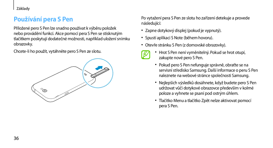 Samsung GT-N7100TADO2C, GT-N7100RWDXEO, GT-N7100TADATO, GT-N7100RWDATO, GT-N7100RWDVVT, GT-N7100TADTMZ Používání pera S Pen 