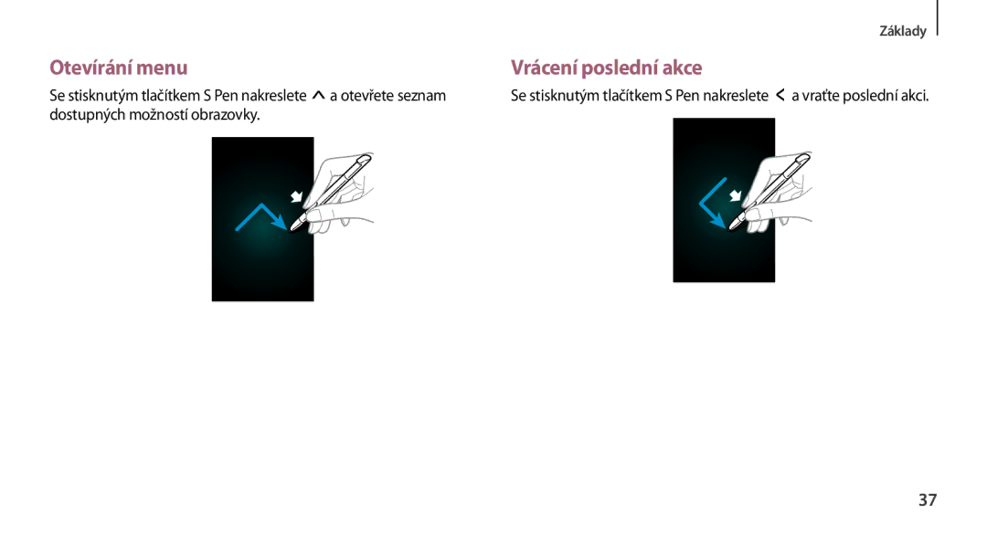 Samsung GT-N7100TADETL, GT-N7100RWDXEO, GT-N7100TADATO Otevírání menu Vrácení poslední akce, Dostupných možností obrazovky 