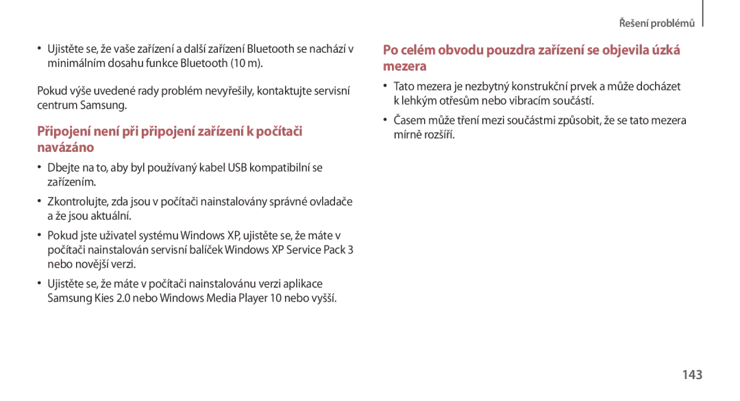 Samsung GT2N7100RWDORX, GT-N7100RWDXEO, GT-N7100TADATO manual Připojení není při připojení zařízení k počítači navázáno, 143 