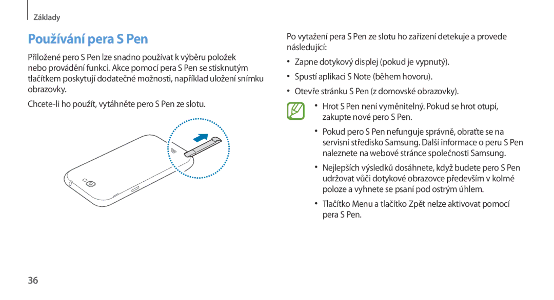 Samsung GT-N7100TADO2C, GT-N7100RWDXEO, GT-N7100TADATO, GT-N7100RWDATO, GT-N7100RWDVVT, GT-N7100TADTMZ Používání pera S Pen 