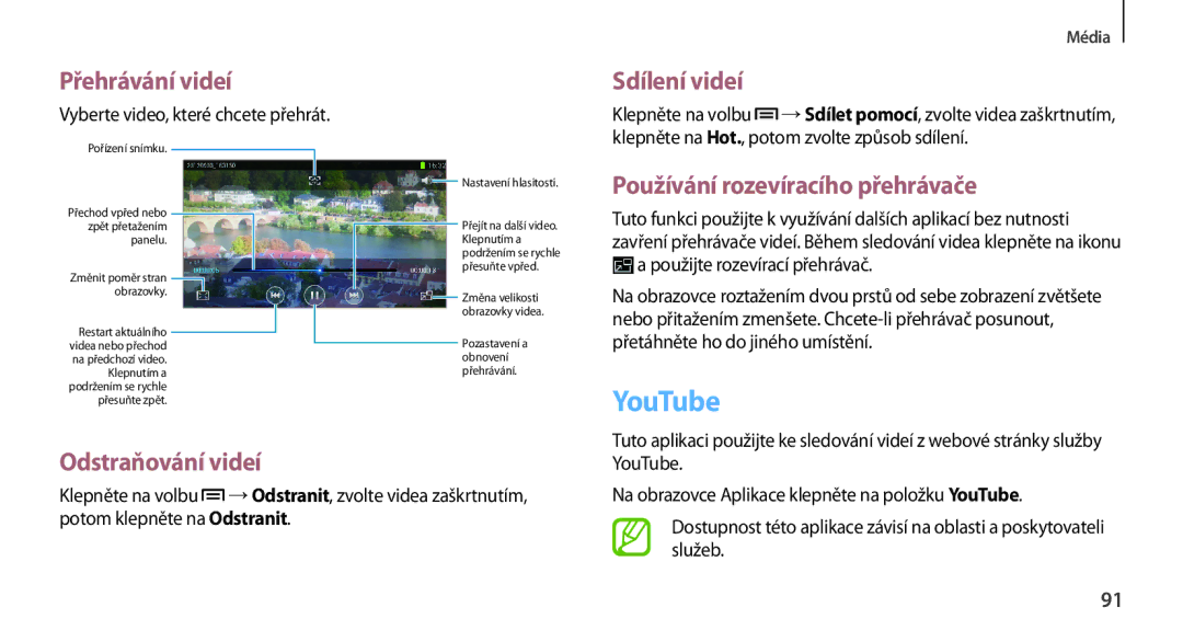 Samsung GT-N7100RWXETL, GT-N7100RWDXEO manual YouTube, Sdílení videí, Používání rozevíracího přehrávače, Odstraňování videí 