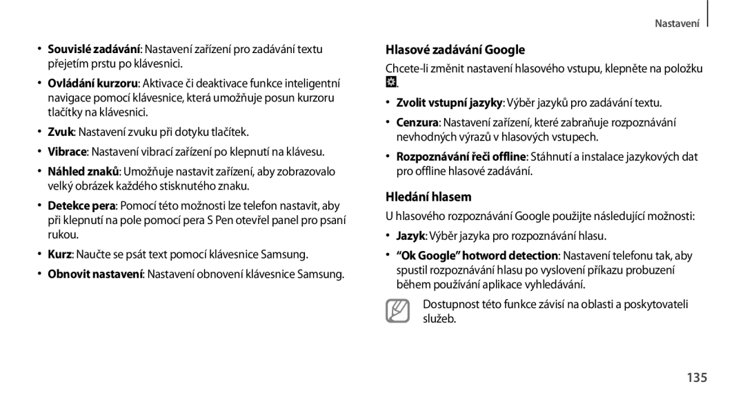 Samsung GT-N7100TAXETL, GT-N7100RWDXEO, GT-N7100TADATO, GT-N7100RWDATO manual Hlasové zadávání Google, Hledání hlasem, 135 