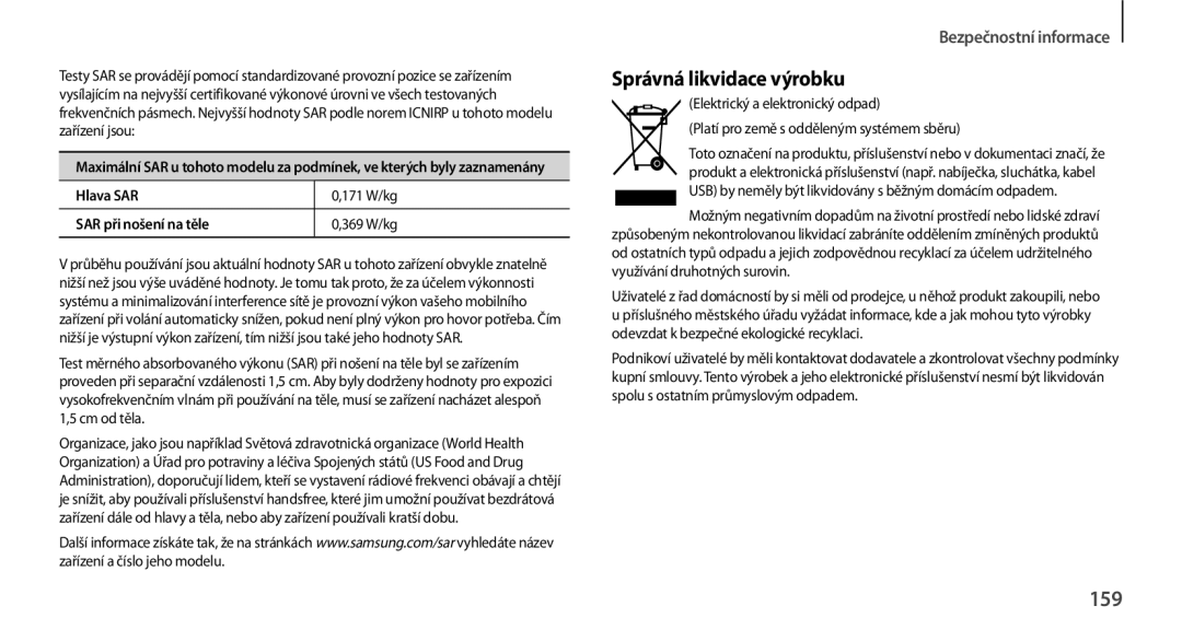 Samsung GT-N7100TADO2C, GT-N7100RWDXEO, GT-N7100TADATO, GT-N7100RWDATO, GT-N7100RWDVVT manual Správná likvidace výrobku, 159 