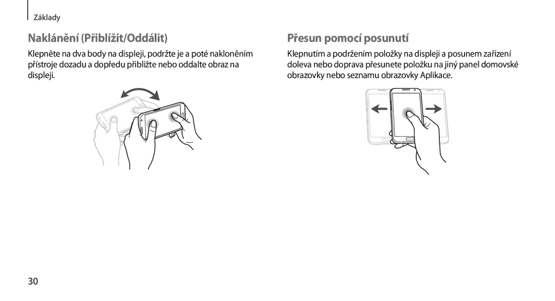 Samsung GT-N7100RWDXEO, GT-N7100TADATO, GT-N7100RWDATO, GT-N7100RWDVVT Naklánění Přiblížit/Oddálit, Přesun pomocí posunutí 