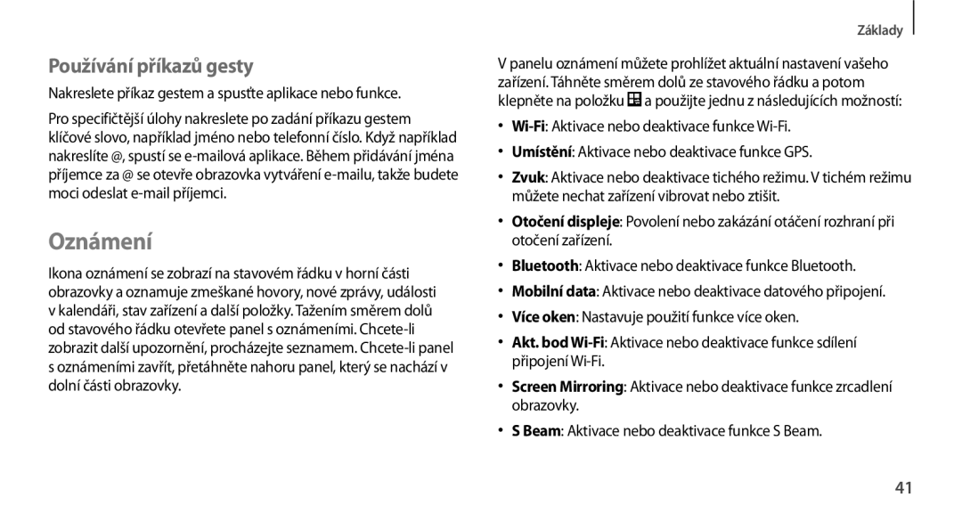 Samsung GT2N7100RWDO2C manual Oznámení, Používání příkazů gesty, Nakreslete příkaz gestem a spusťte aplikace nebo funkce 