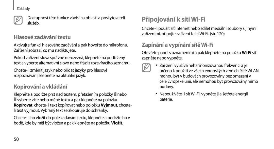 Samsung GT-N7100RWDORX, GT-N7100RWDXEO manual Připojování k síti Wi-Fi, Hlasové zadávání textu, Kopírování a vkládání 