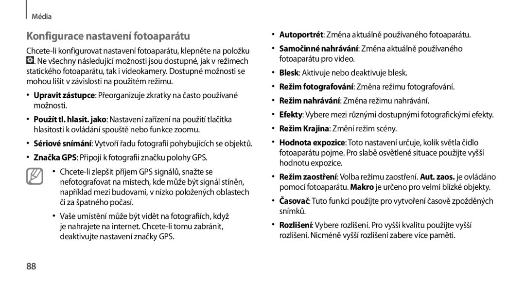 Samsung GT2N7100TADVDC manual Konfigurace nastavení fotoaparátu, Značka GPS Připojí k fotografii značku polohy GPS 