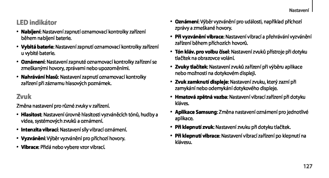 Samsung GT-N7100TADTMZ manual LED indikátor, Zvuk, Hmatová zpětná vazba Nastavení vibrací zařízení při dotyku kláves 