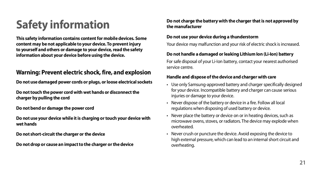 Samsung GT-N7100ZBDKSA, GT-N7100RWXJED manual Safety information, Handle and dispose of the device and charger with care 