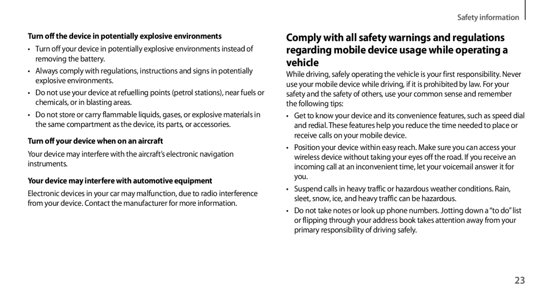 Samsung GT-N7100TADKSA Turn off the device in potentially explosive environments, Turn off your device when on an aircraft 