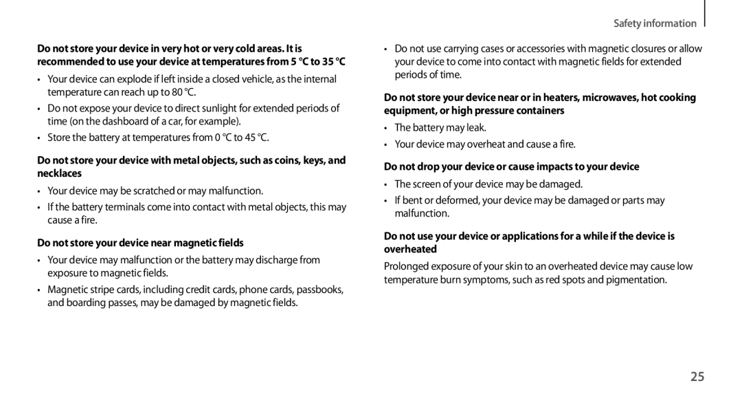 Samsung GT-N7100ZNDJED, GT-N7100RWXJED, GT-N7100ZNDKSA, GT-N7100VSAXSG manual Do not store your device near magnetic fields 