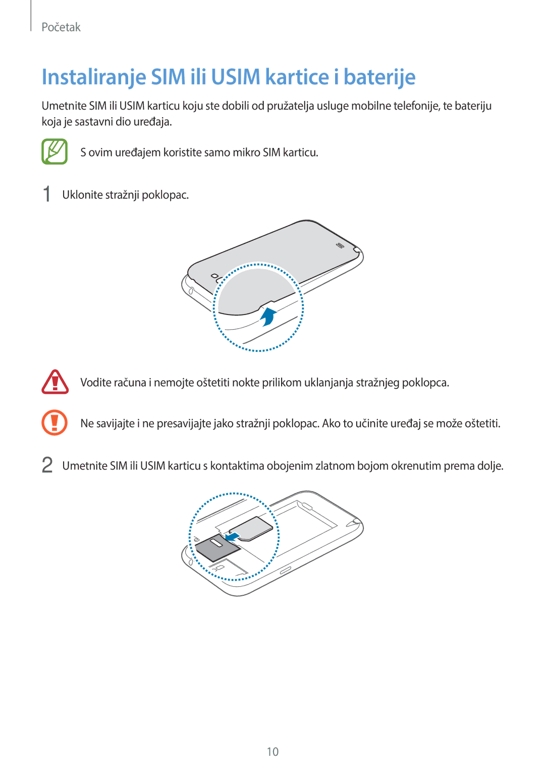 Samsung GT-N7100VSDTWO, GT-N7100TADVIP, GT2N7100TADVIP, GT2N7100TADTRA manual Instaliranje SIM ili Usim kartice i baterije 