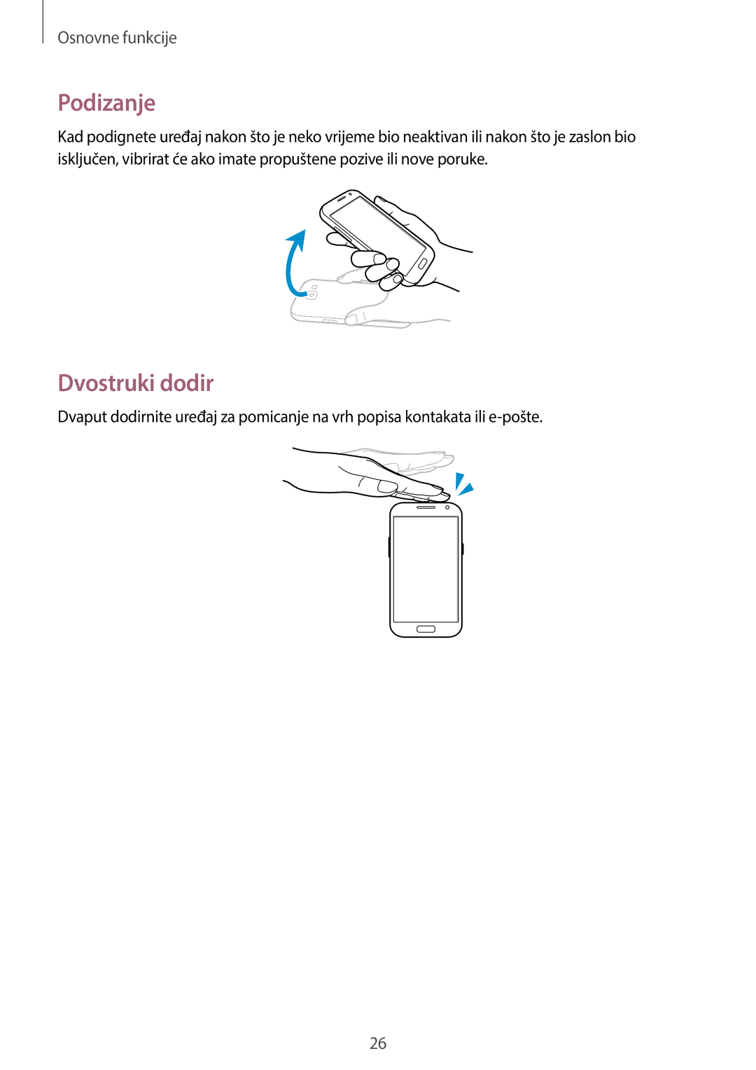 Samsung GT-N7100VSDTWO, GT-N7100TADVIP, GT2N7100TADVIP, GT2N7100TADTRA, GT-N7100TADCRO manual Podizanje, Dvostruki dodir 