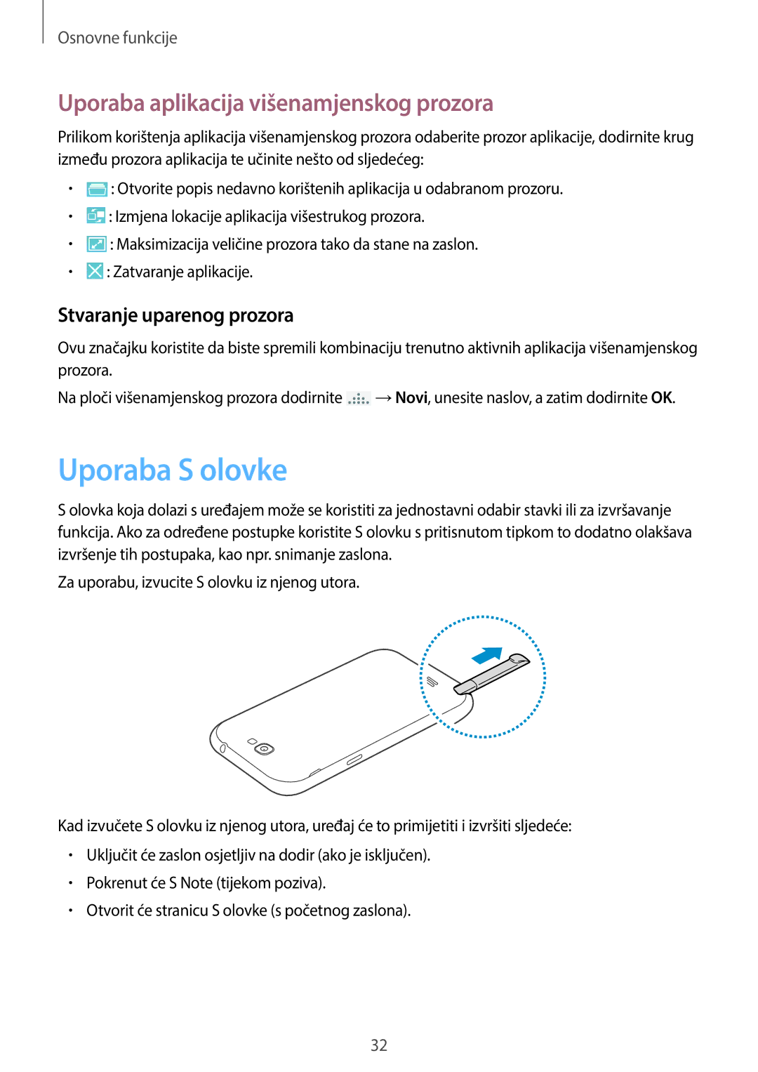 Samsung GT-N7100TADVIP manual Uporaba S olovke, Uporaba aplikacija višenamjenskog prozora, Stvaranje uparenog prozora 