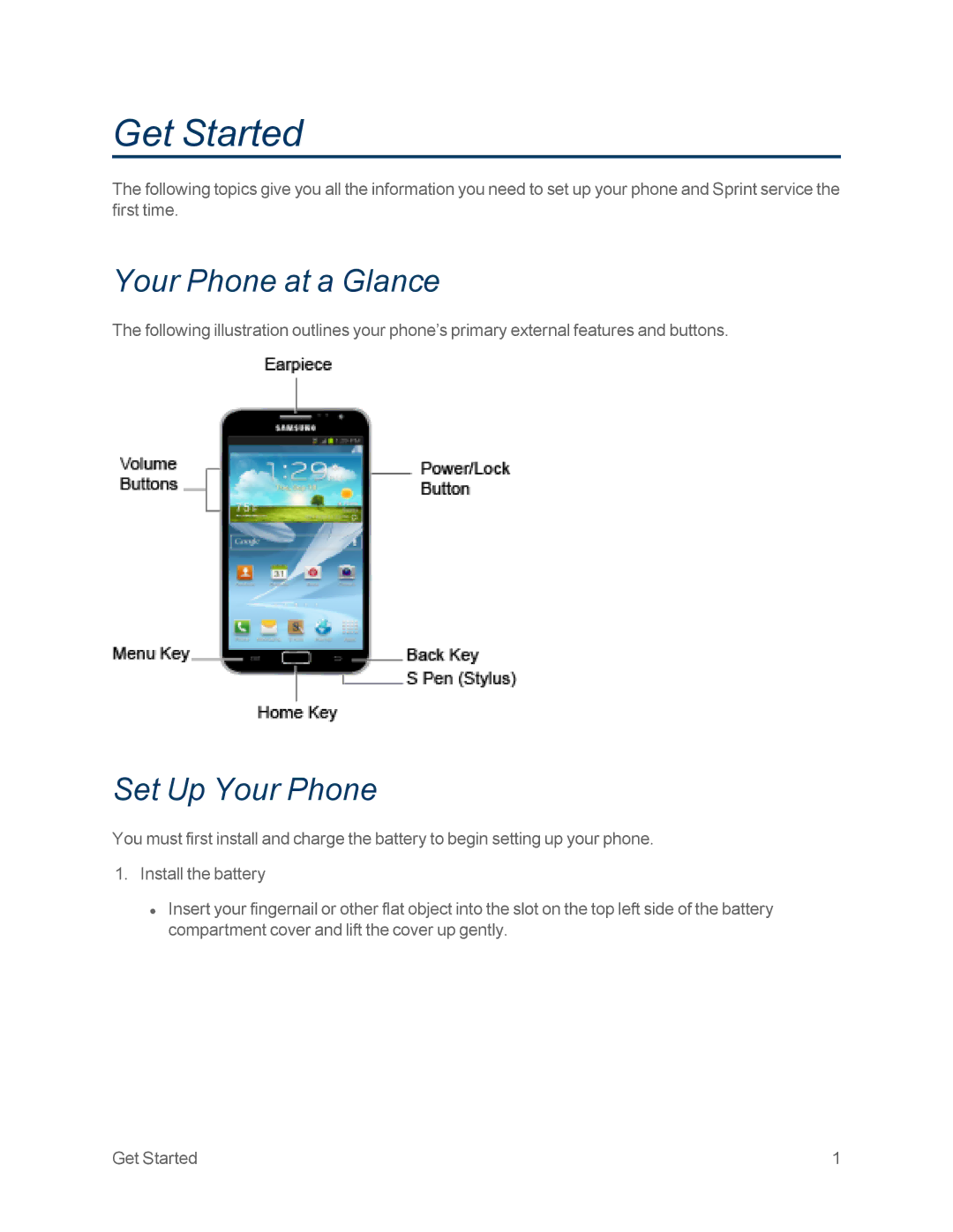 Samsung GT-N7100WHT, GT-N7100GRY manual Your Phone at a Glance, Set Up Your Phone 