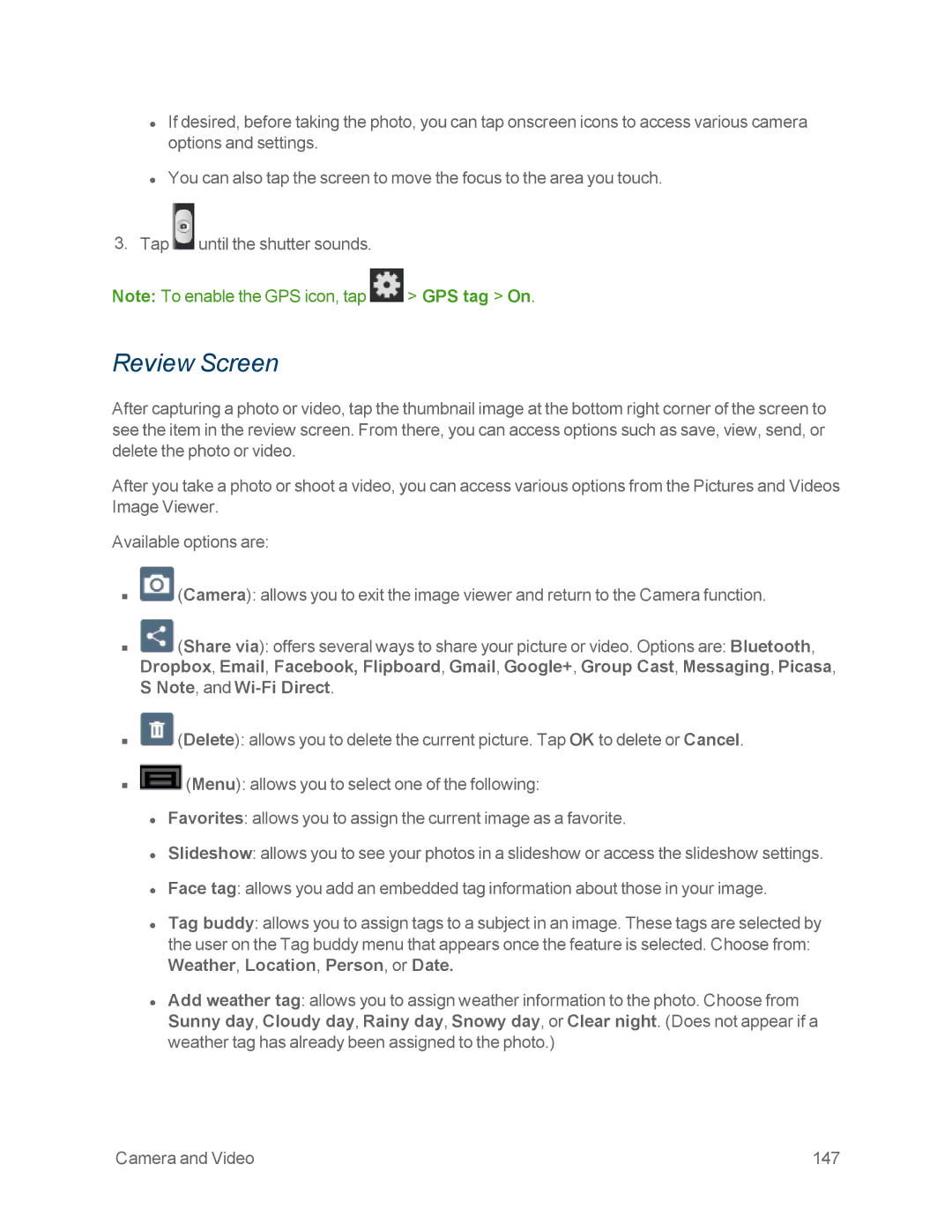 Samsung GT-N7100WHT, GT-N7100GRY manual Review Screen 