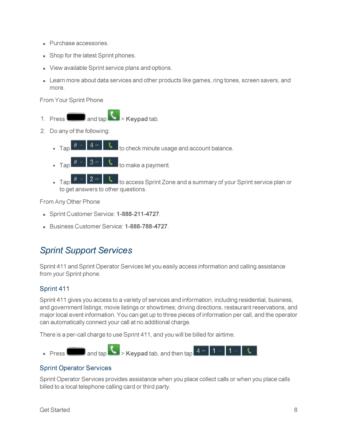 Samsung GT-N7100GRY, GT-N7100WHT manual Sprint Support Services, Sprint Operator Services 