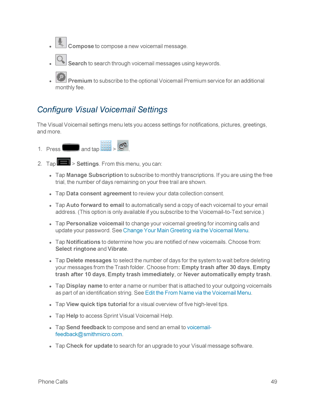 Samsung GT-N7100WHT, GT-N7100GRY manual Configure Visual Voicemail Settings 