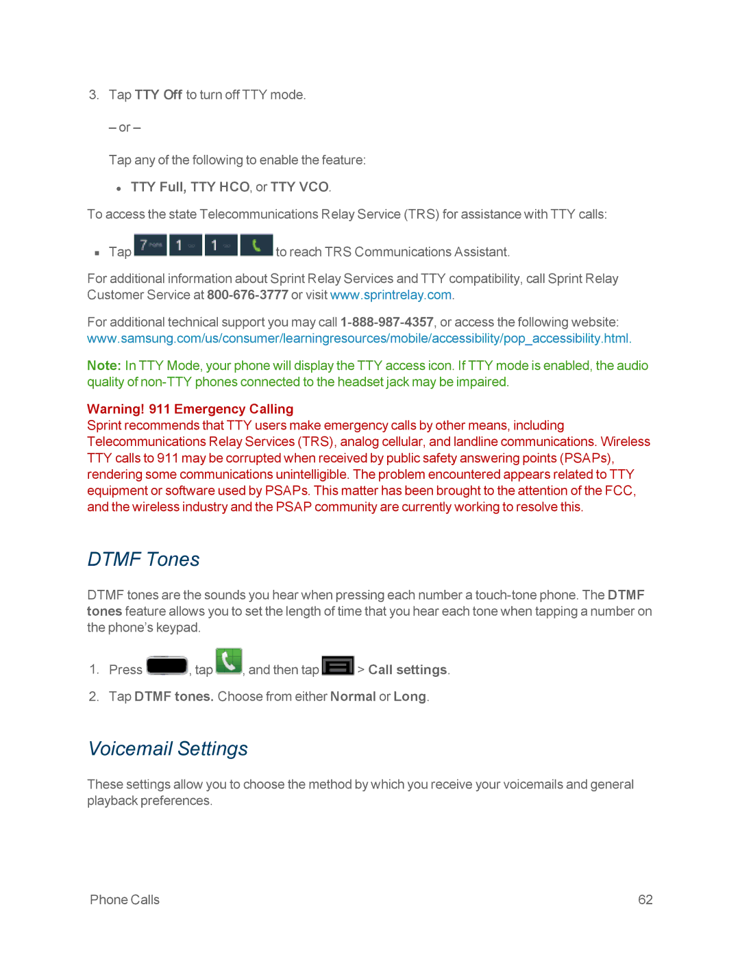 Samsung GT-N7100GRY, GT-N7100WHT manual Dtmf Tones, Voicemail Settings, TTY Full, TTY HCO, or TTY VCO 