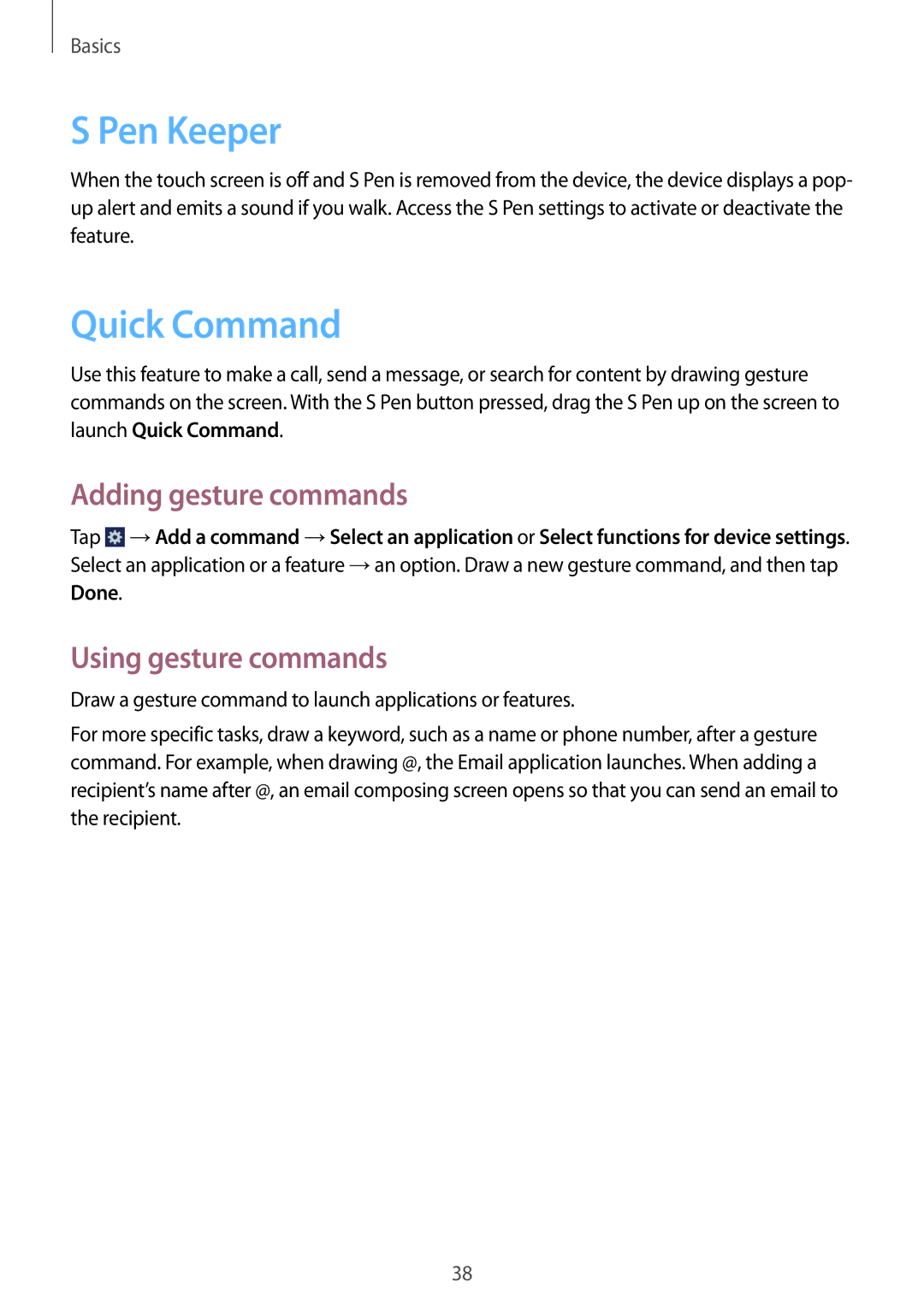 Samsung GT-N7100VSDSFR, GT-N7100ZNDTUR manual Pen Keeper, Quick Command, Adding gesture commands, Using gesture commands 