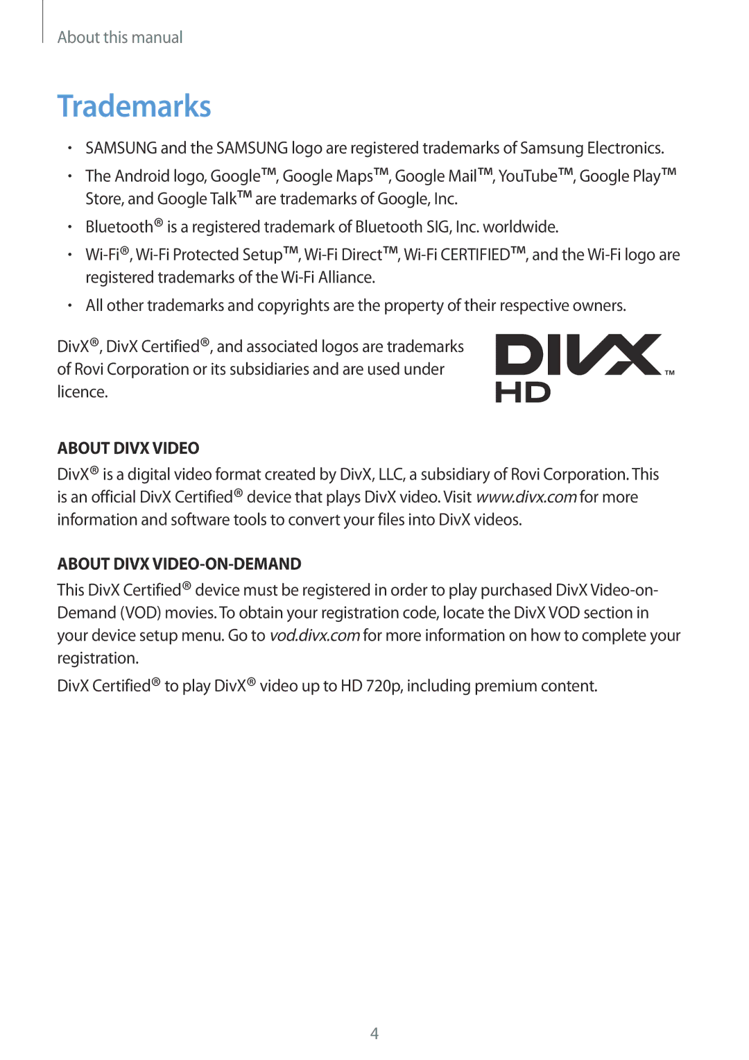 Samsung GT-N7100RWDTPH, GT-N7100ZNDTUR, GT-N7100ZBDTUR, GT-N7100TAXDBT, GT-N7100RWDXEO, GT-N7100RWDDBT manual Trademarks 