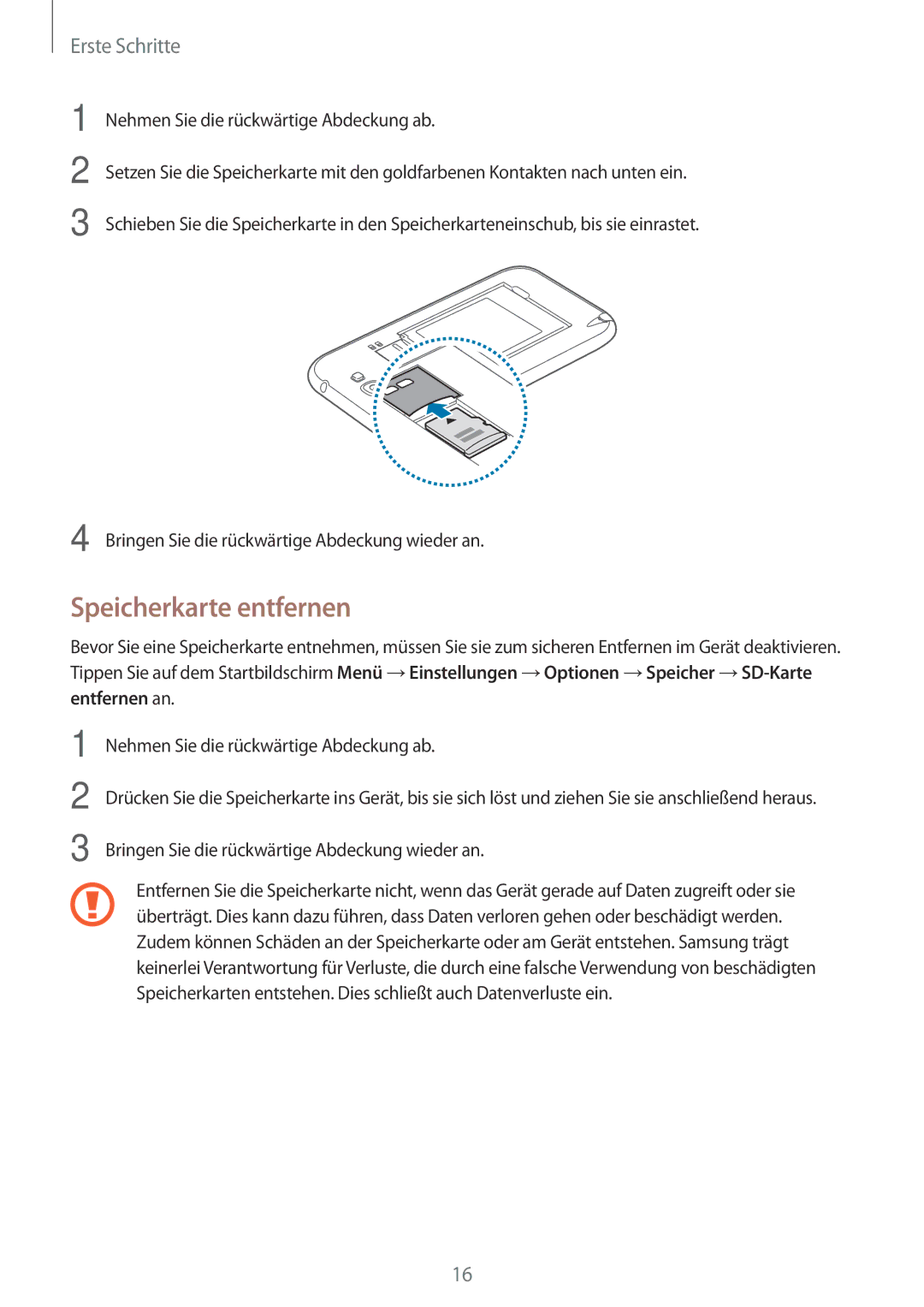 Samsung GT-N7100RWDITV, GT-N7100ZNDTUR, GT-N7100ZBDTUR, GT-N7100TAXDBT, GT-N7100RWDXEO, GT-N7100RWDTPH Speicherkarte entfernen 