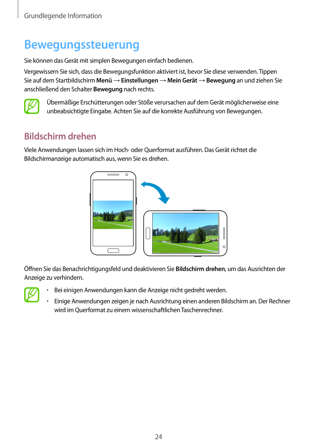 Samsung GT-N7100TADEUR, GT-N7100ZNDTUR, GT-N7100ZBDTUR, GT-N7100TAXDBT, GT-N7100RWDXEO Bewegungssteuerung, Bildschirm drehen 