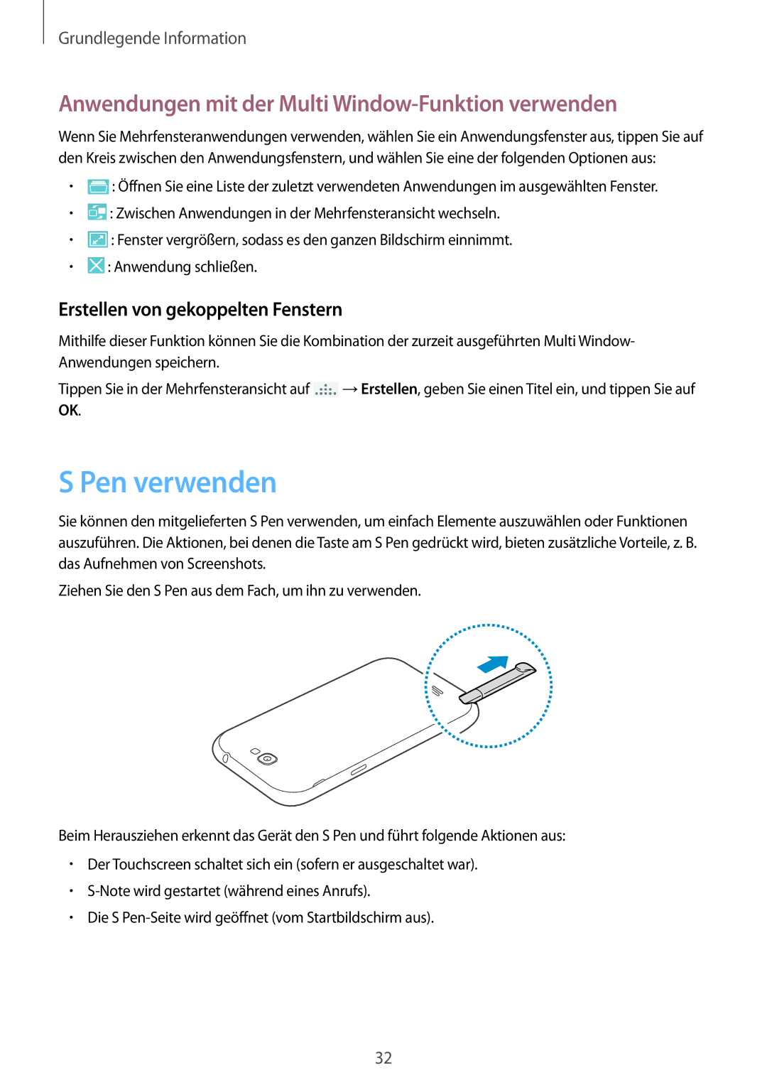 Samsung GT-N7100TADO2U, GT-N7100ZNDTUR, GT-N7100ZBDTUR Pen verwenden, Anwendungen mit der Multi Window-Funktion verwenden 