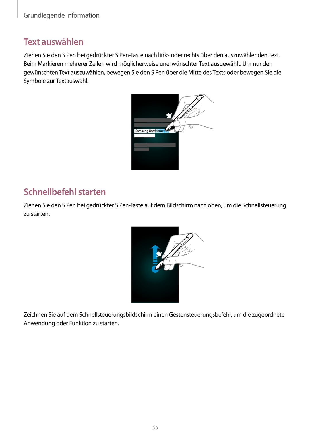 Samsung GT-N7100TADXEO, GT-N7100ZNDTUR, GT-N7100ZBDTUR, GT-N7100TAXDBT, GT-N7100RWDXEO Text auswählen, Schnellbefehl starten 