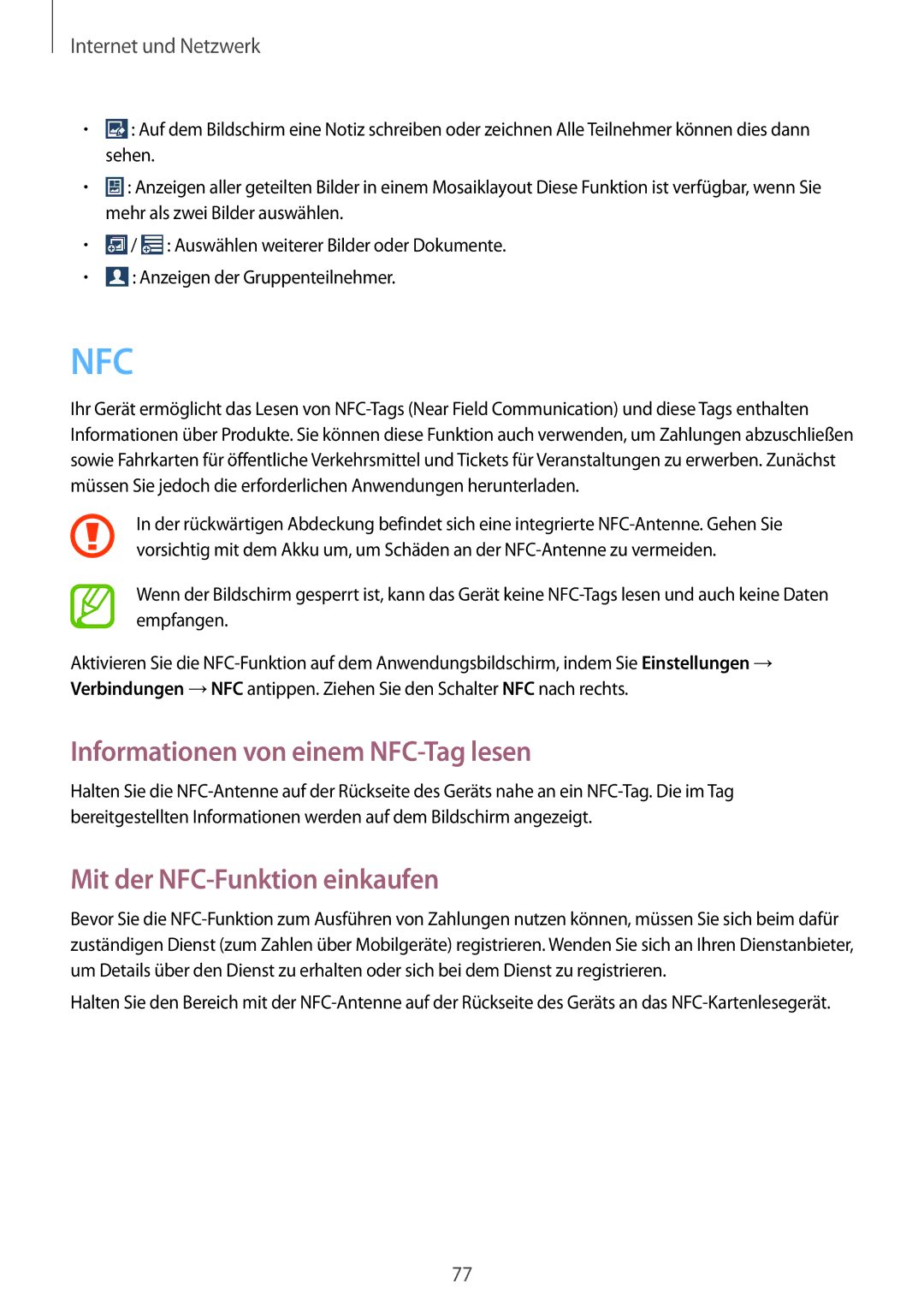 Samsung GT-N7100RWDXEO, GT-N7100ZNDTUR manual Informationen von einem NFC-Tag lesen, Mit der NFC-Funktion einkaufen 