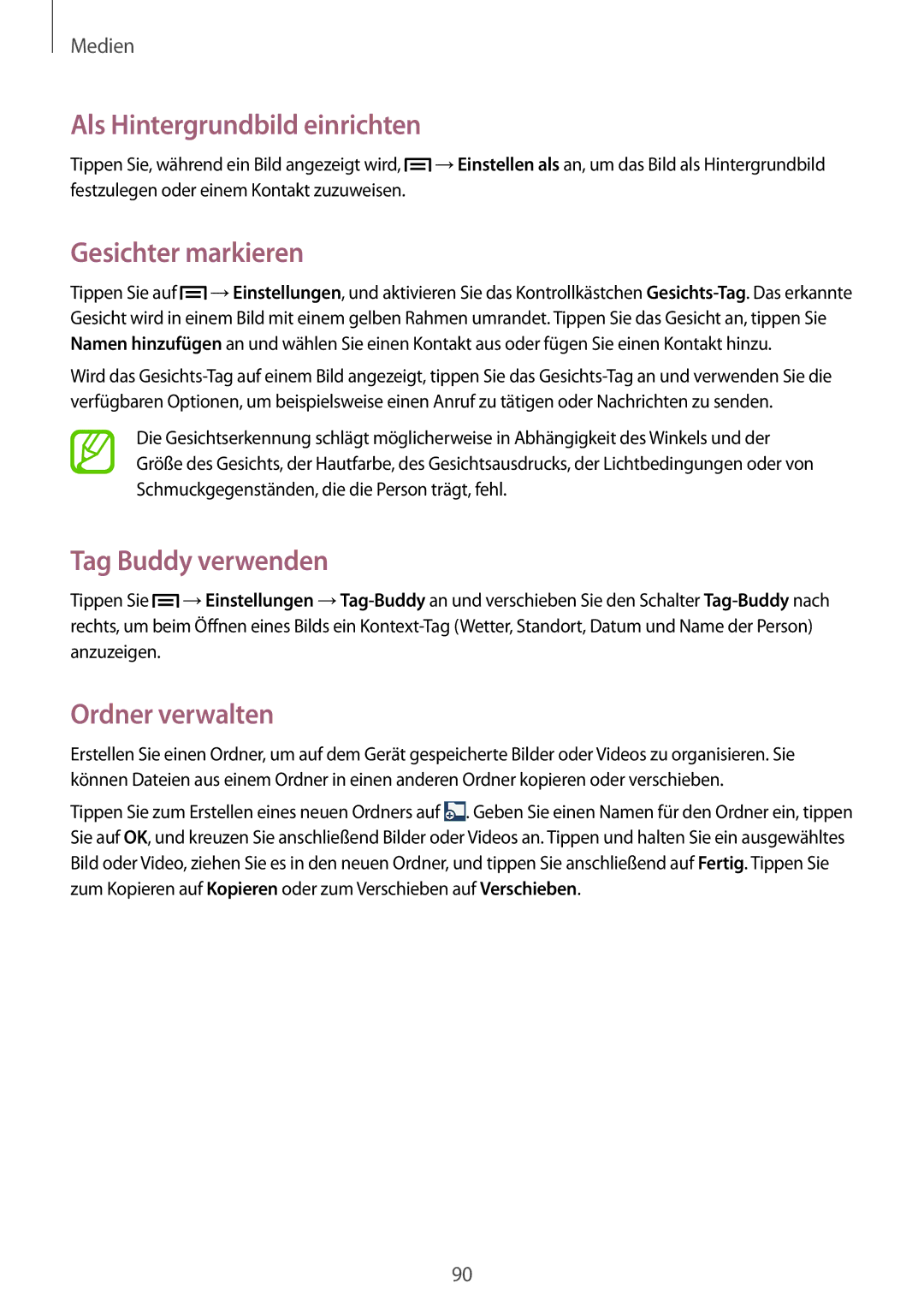 Samsung GT-N7100RWDITV, GT-N7100ZNDTUR manual Als Hintergrundbild einrichten, Gesichter markieren, Tag Buddy verwenden 
