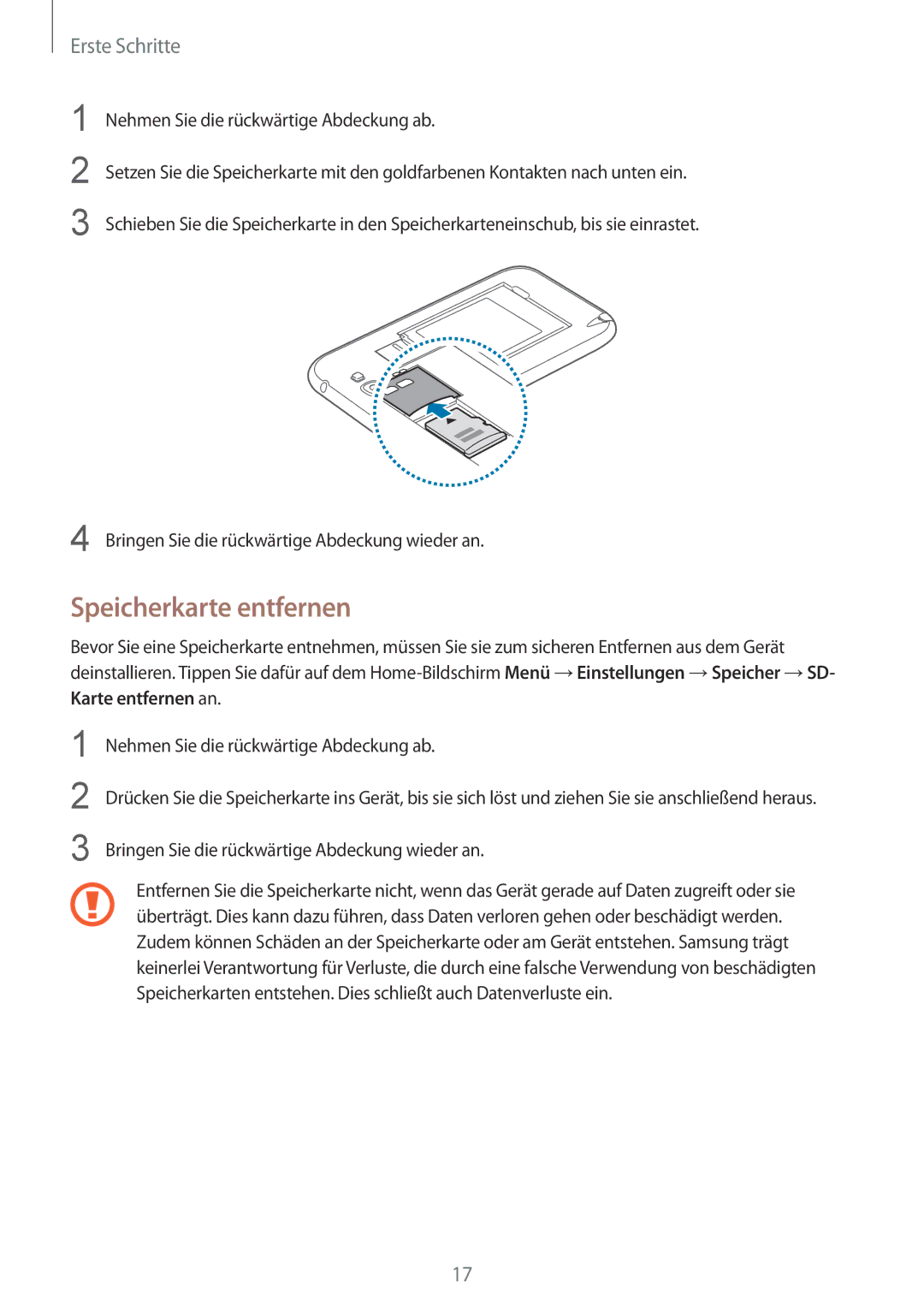 Samsung GT-N7100VSDDBT, GT-N7100ZNDTUR, GT-N7100ZBDTUR, GT-N7100TAXDBT, GT-N7100RWDXEO, GT-N7100RWDTPH Speicherkarte entfernen 