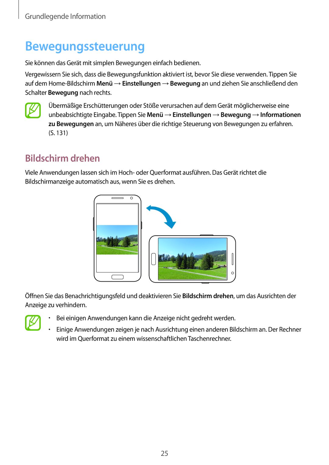 Samsung GT-N7100RWDVIA, GT-N7100ZNDTUR, GT-N7100ZBDTUR, GT-N7100TAXDBT, GT-N7100RWDXEO Bewegungssteuerung, Bildschirm drehen 