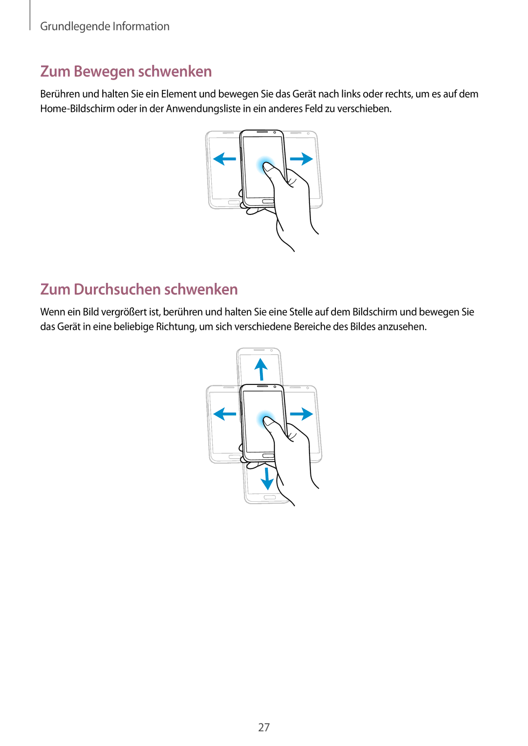 Samsung GT-N7100TADITV, GT-N7100ZNDTUR, GT-N7100ZBDTUR, GT-N7100TAXDBT manual Zum Bewegen schwenken, Zum Durchsuchen schwenken 