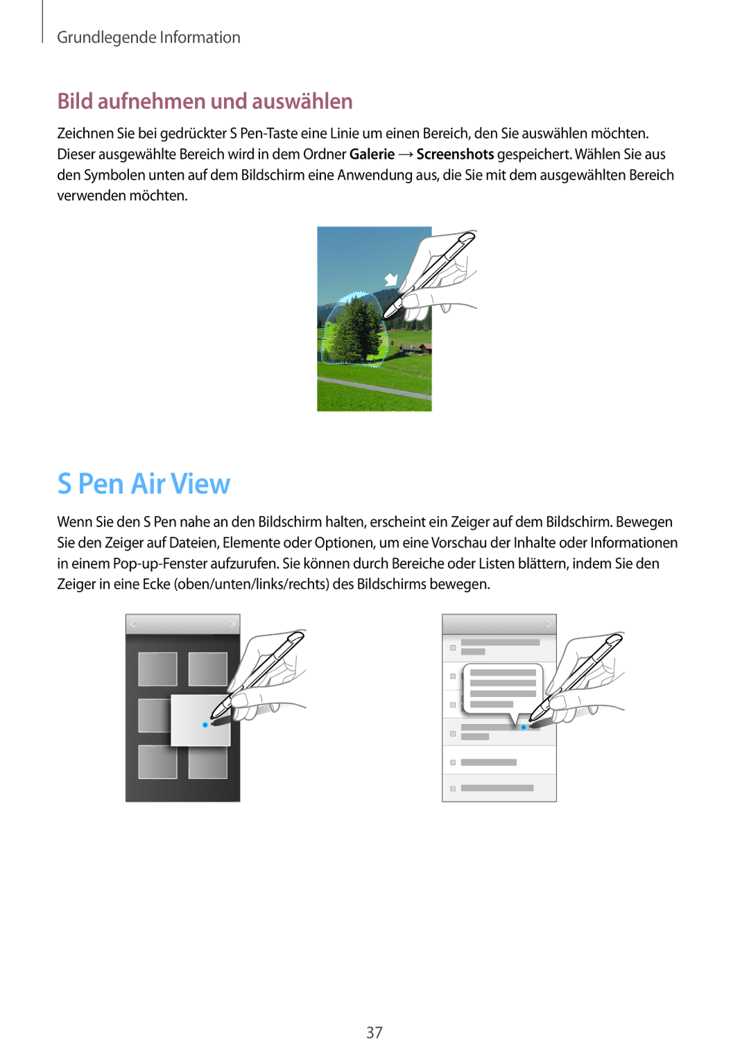 Samsung GT-N7100ZNDTUR, GT-N7100ZBDTUR, GT-N7100TAXDBT, GT-N7100RWDXEO manual Pen Air View, Bild aufnehmen und auswählen 