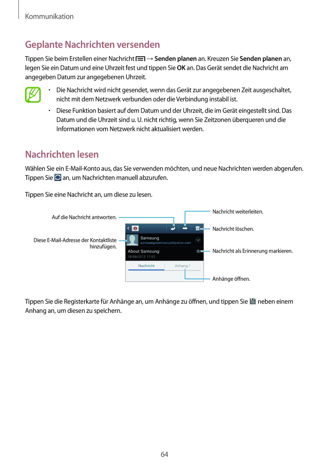 Samsung GT-N7100TADITV, GT-N7100ZNDTUR, GT-N7100ZBDTUR, GT-N7100TAXDBT, GT-N7100RWDXEO, GT-N7100RWDTPH manual Nachrichten lesen 