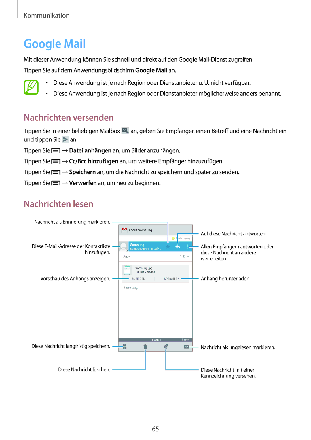 Samsung GT-N7100RWDCYV, GT-N7100ZNDTUR, GT-N7100ZBDTUR, GT-N7100TAXDBT, GT-N7100RWDXEO manual Google Mail, Anhang herunterladen 