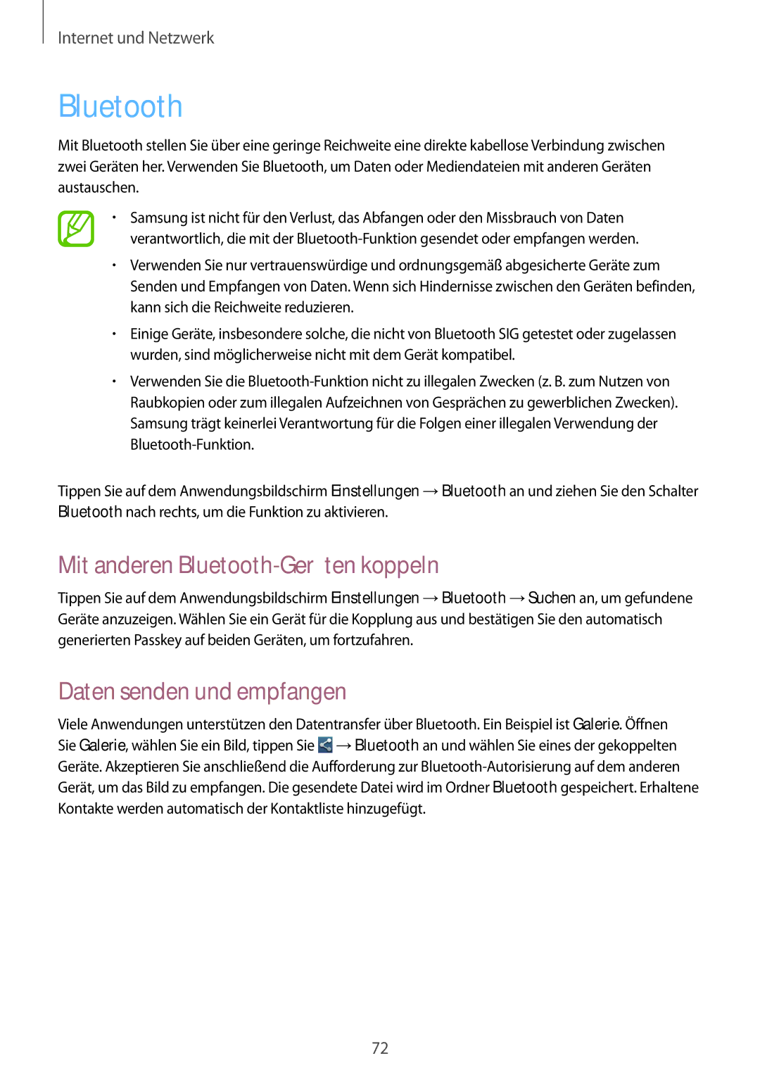 Samsung GT-N7100TADXEO, GT-N7100ZNDTUR manual Mit anderen Bluetooth-Geräten koppeln, Daten senden und empfangen 