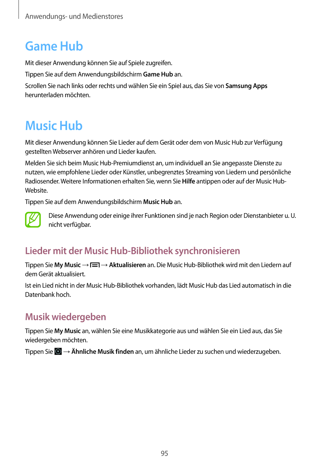 Samsung GT-N7100TADDBT, GT-N7100ZNDTUR, GT-N7100ZBDTUR Game Hub, Lieder mit der Music Hub-Bibliothek synchronisieren 