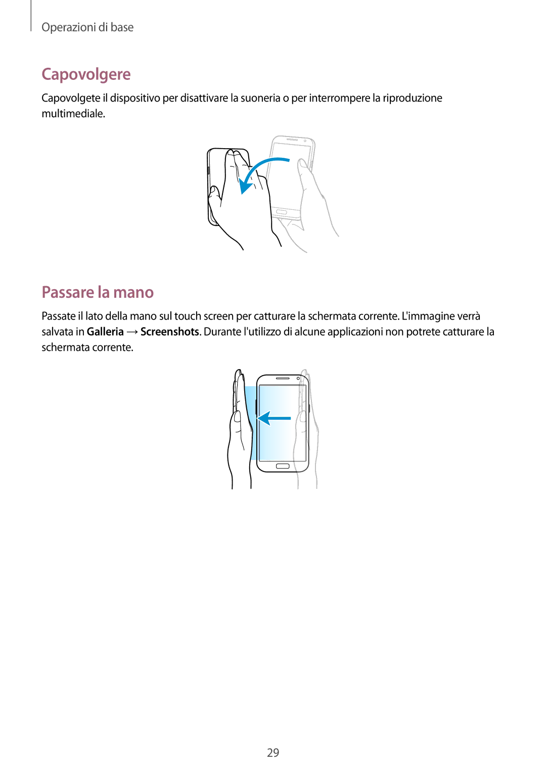 Samsung GT-N7100VSDOMN, GT-N7100ZRDTUR, GT-N7100RWDWIN, GT-N7100TADTUR, GT-N7100RWDITV manual Capovolgere, Passare la mano 