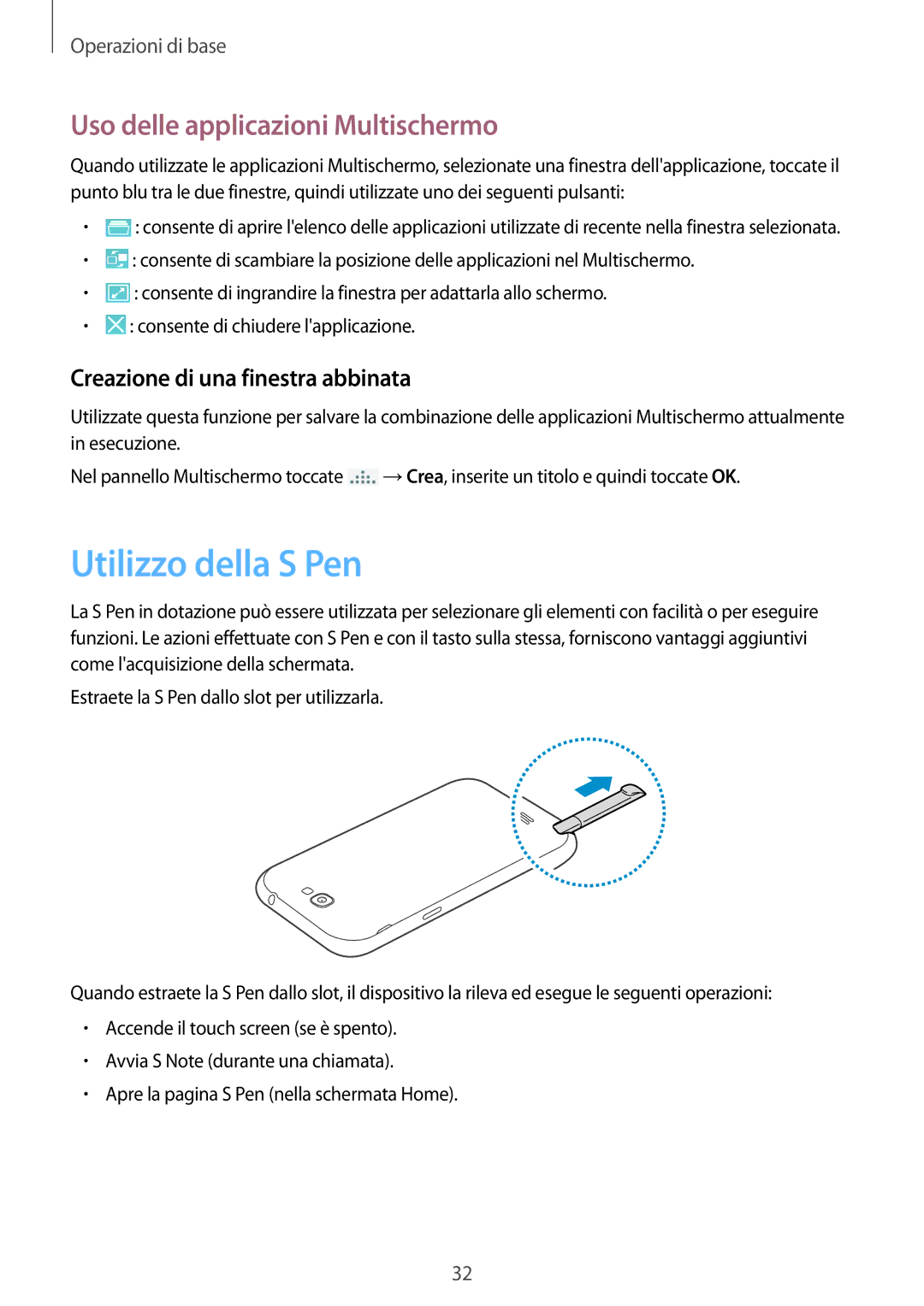 Samsung GT-N7100VSDTIM manual Utilizzo della S Pen, Uso delle applicazioni Multischermo, Creazione di una finestra abbinata 