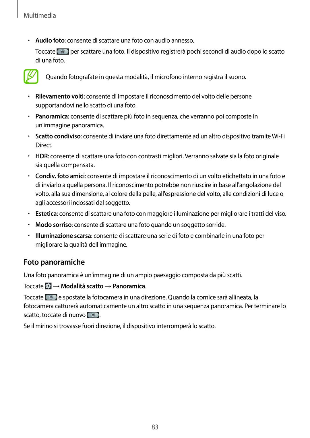 Samsung GT-N7100TADOMN, GT-N7100ZRDTUR, GT-N7100RWDWIN manual Foto panoramiche, Toccate → Modalità scatto → Panoramica 