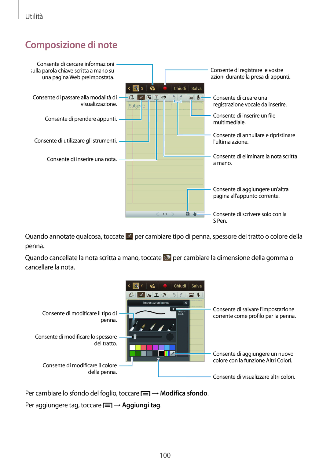 Samsung GT-N7100RWXITV, GT-N7100ZRDTUR, GT-N7100RWDWIN Composizione di note, Consente di modificare lo spessore del tratto 