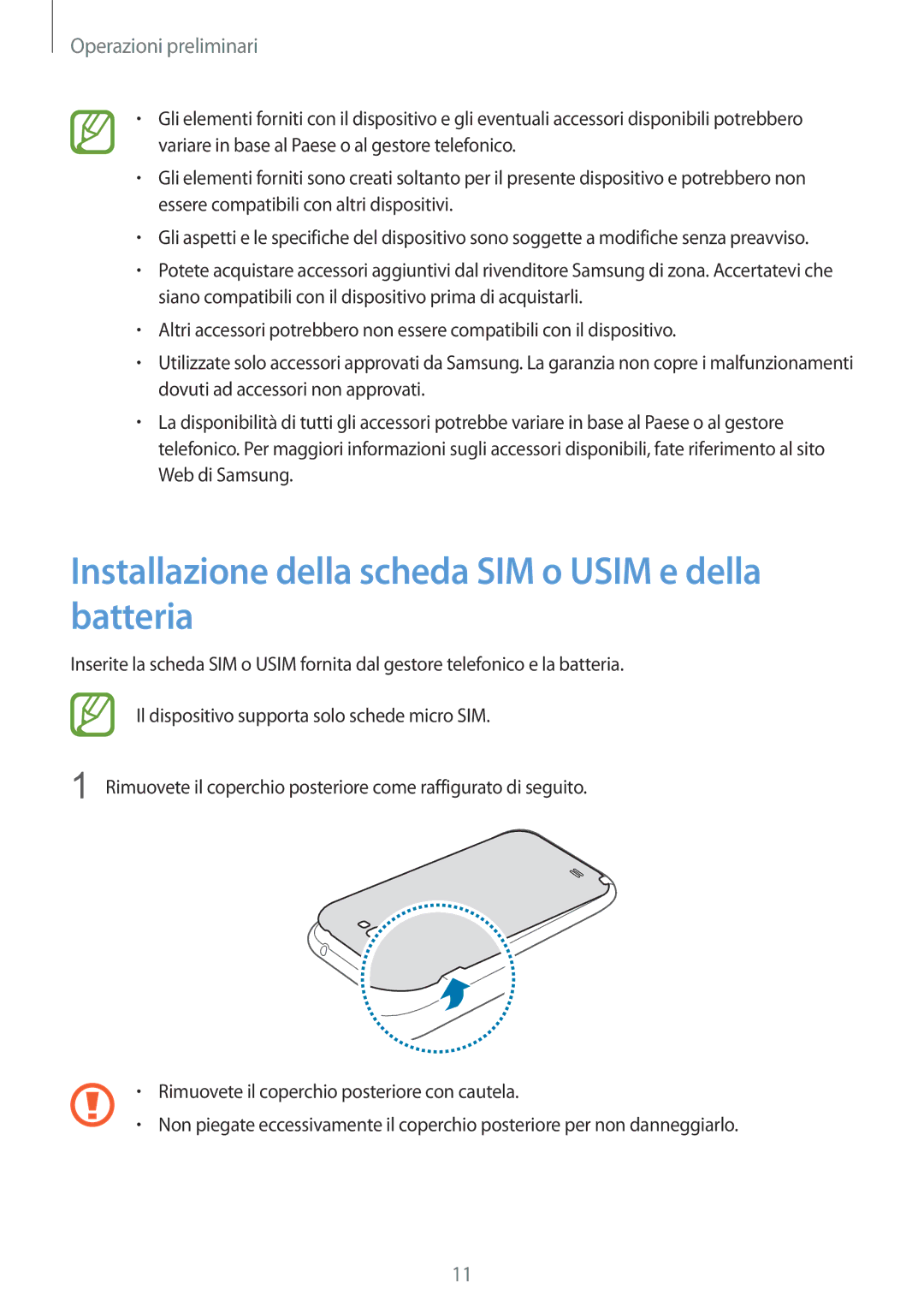 Samsung GT-N7100VSDITV, GT-N7100ZRDTUR, GT-N7100RWDWIN manual Installazione della scheda SIM o Usim e della batteria 