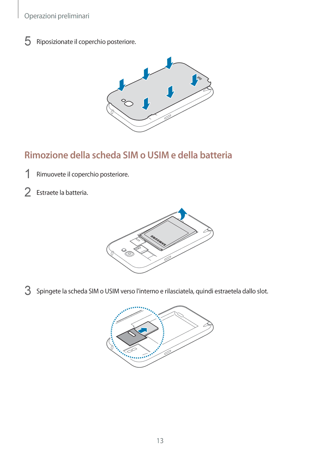 Samsung GT-N7100TADWIN, GT-N7100ZRDTUR, GT-N7100RWDWIN, GT-N7100TADTUR Rimozione della scheda SIM o Usim e della batteria 