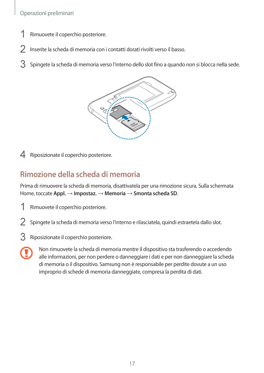 Samsung GT-N7100TADTIM, GT-N7100ZRDTUR, GT-N7100RWDWIN, GT-N7100TADTUR, GT-N7100RWDITV manual Rimozione della scheda di memoria 